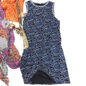 Julia Jordan Blue Embroidered Floral Sleeveless Fringed Tassled Dress Sz S